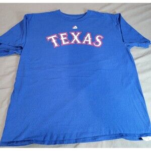 MLB Majestic Texas Rangers MLB Blue Graphic T-Shirt Men’s XL Baseball Fan Tee